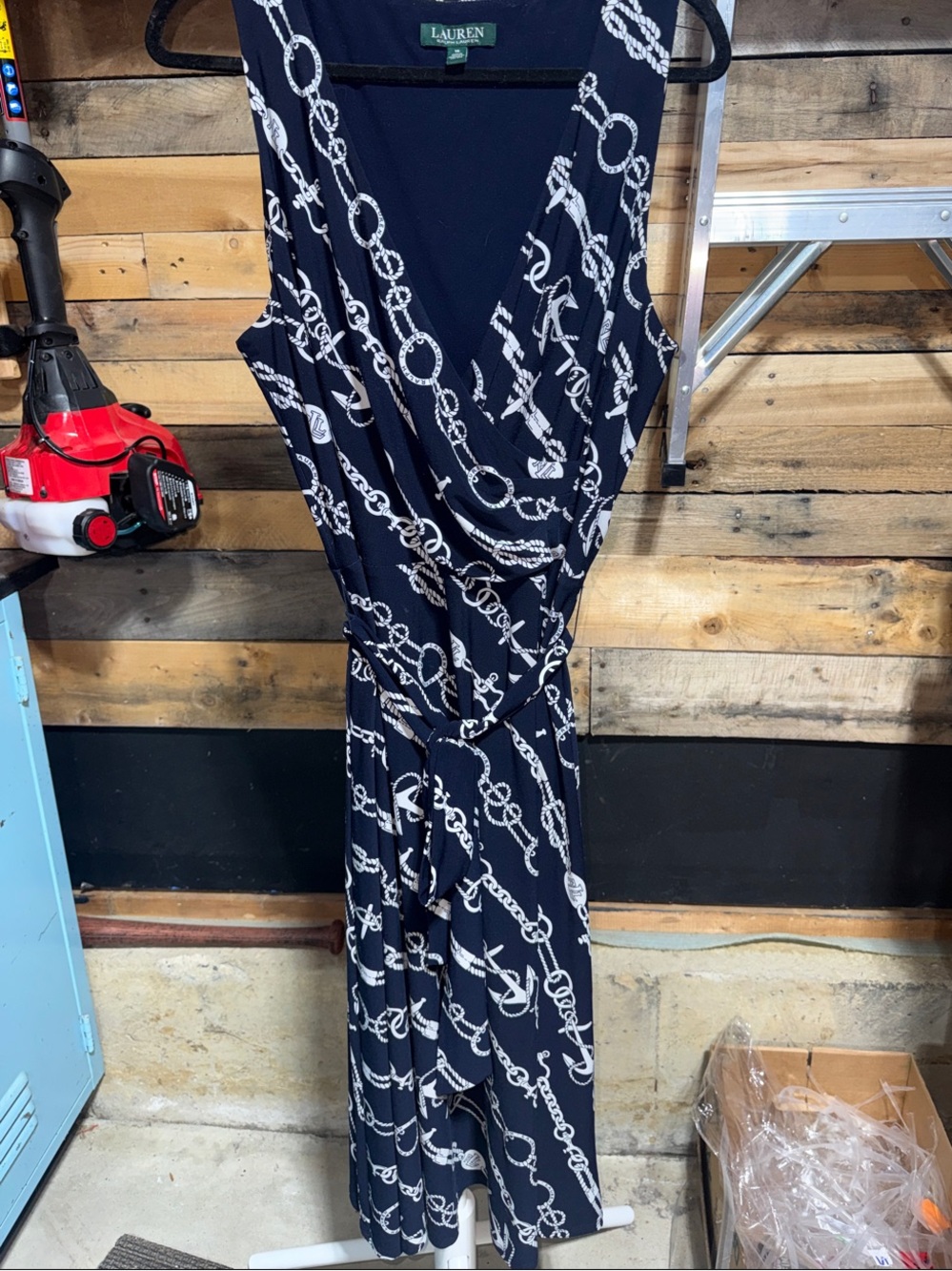 Ralph Lauren Nautical Navy Maxi Skirt with White Rope Chain Print size 16